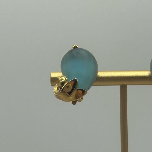 Givenchy 1980 Gold Tone Blue Stone Clip On Earrings Elegant For Womens - Picture 5 of 11